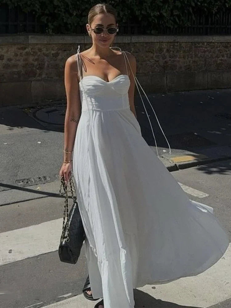 Miranda White Maxi Dress with Spaghetti Straps