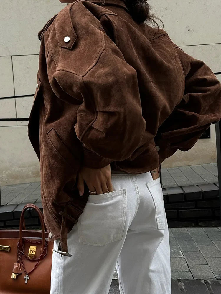 Camille Oversized Suede Bomber Jacket