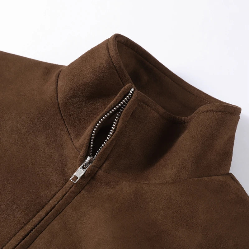 VelvaCore™ Faux Suede Cropped Jacket – Soft Retro Streetwear