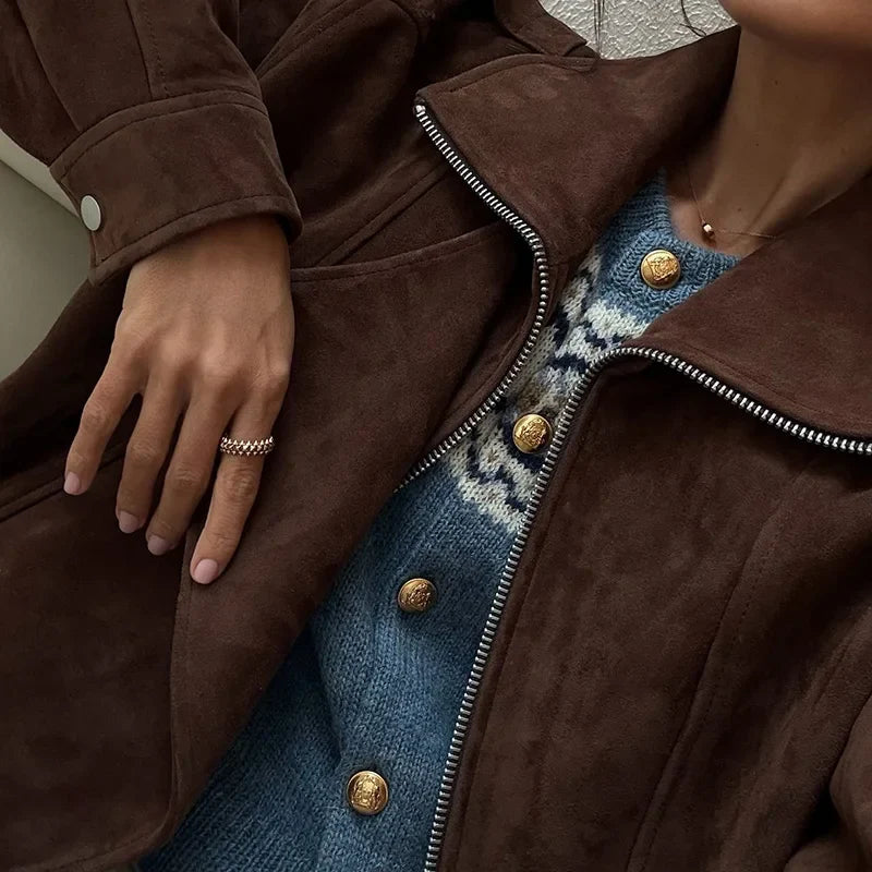 Camille Oversized Suede Bomber Jacket