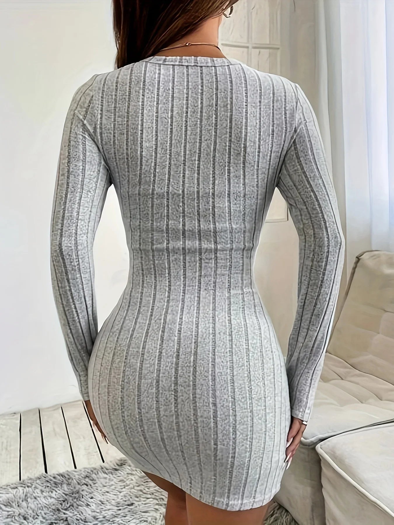 CozyCurve™ Ribbed Long Sleeve Mini Dress