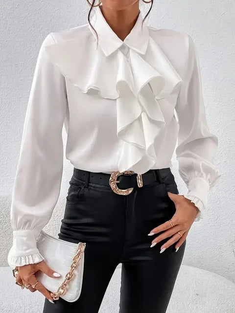 Alola Elegant Ruffle Front Blouse