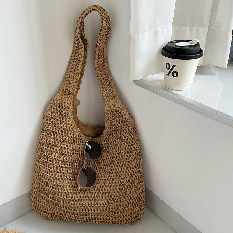 Handwoven Straw Shoulder Tote Bag