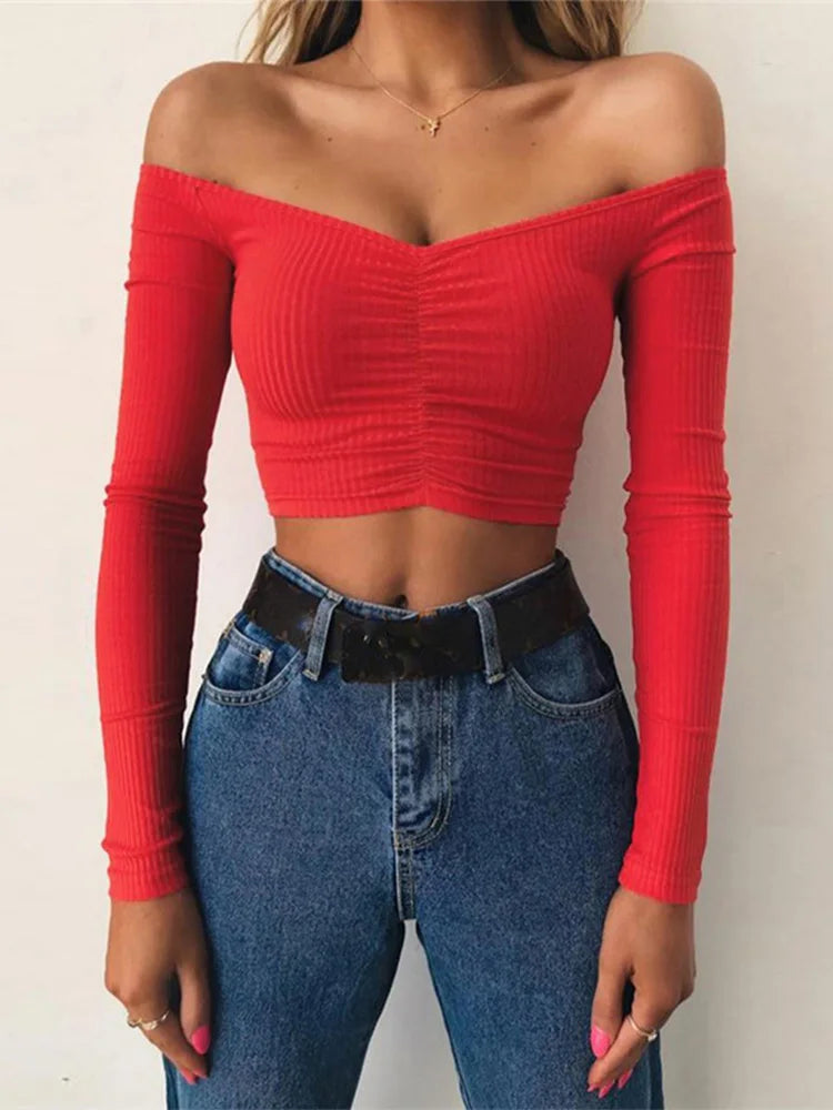 Dilara Off-Shoulder Long Sleeve Crop Top