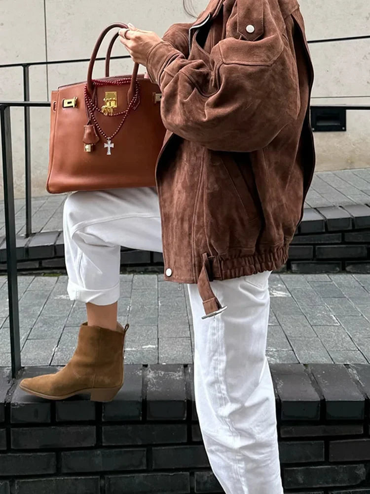 Camille Oversized Suede Bomber Jacket