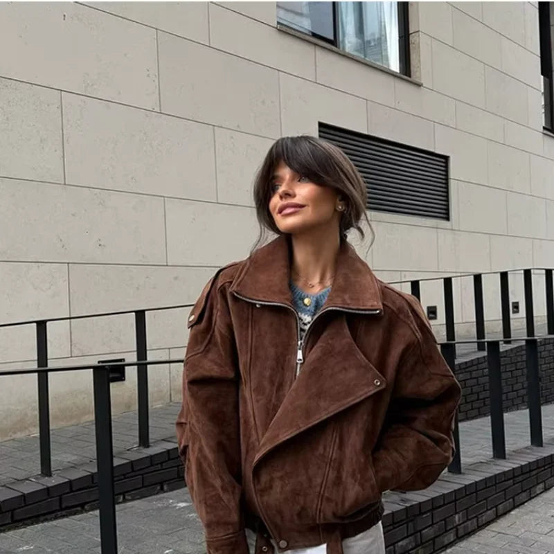 Camille Oversized Suede Bomber Jacket