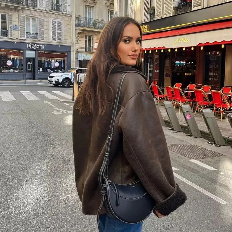 Greta Shearling-Lined Aviator Jacket