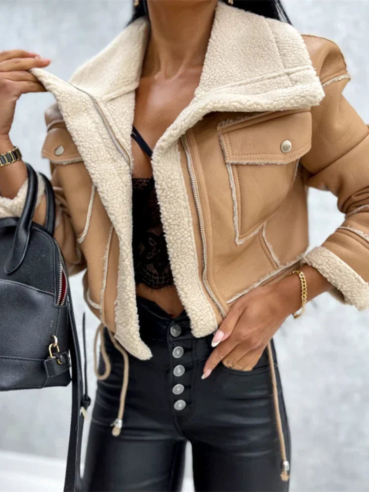 Rita Faux Shearling Lined Aviator Jacket