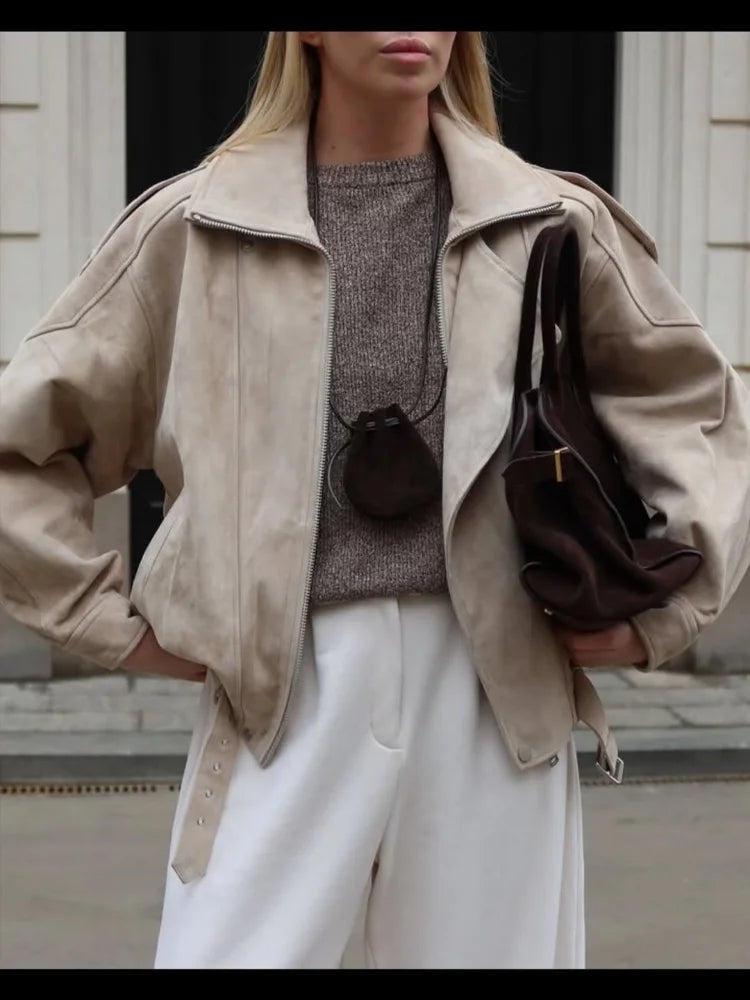 Camille Oversized Suede Bomber Jacket
