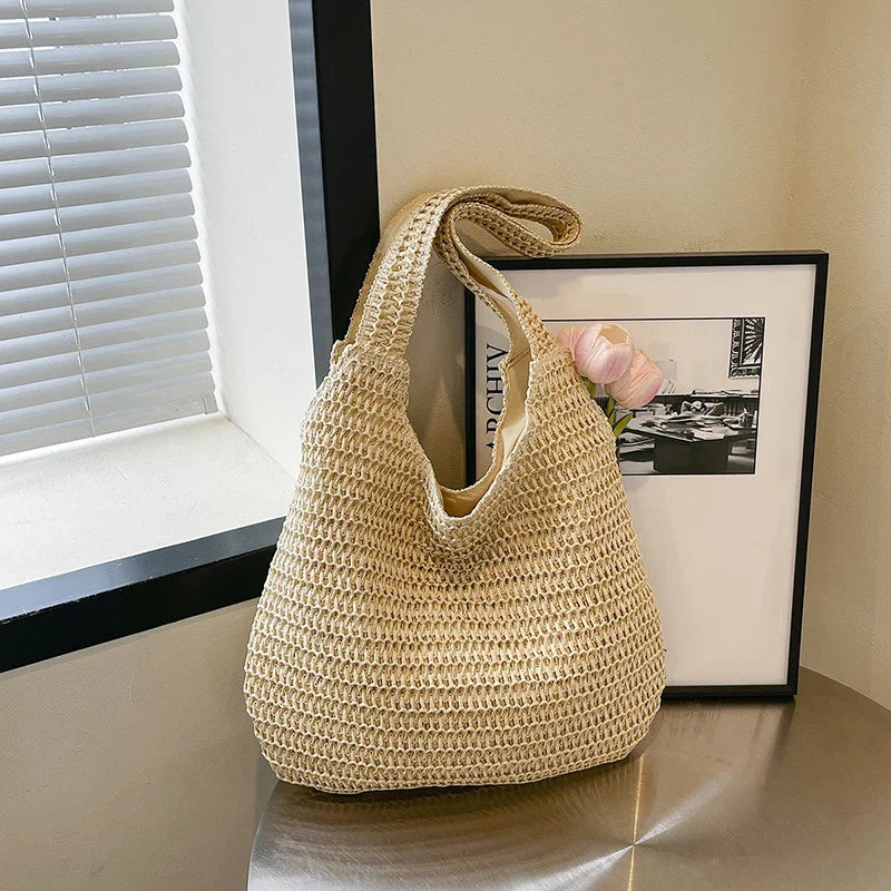 Handwoven Straw Shoulder Tote Bag