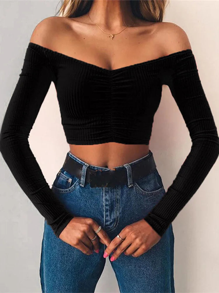 Dilara Off-Shoulder Long Sleeve Crop Top