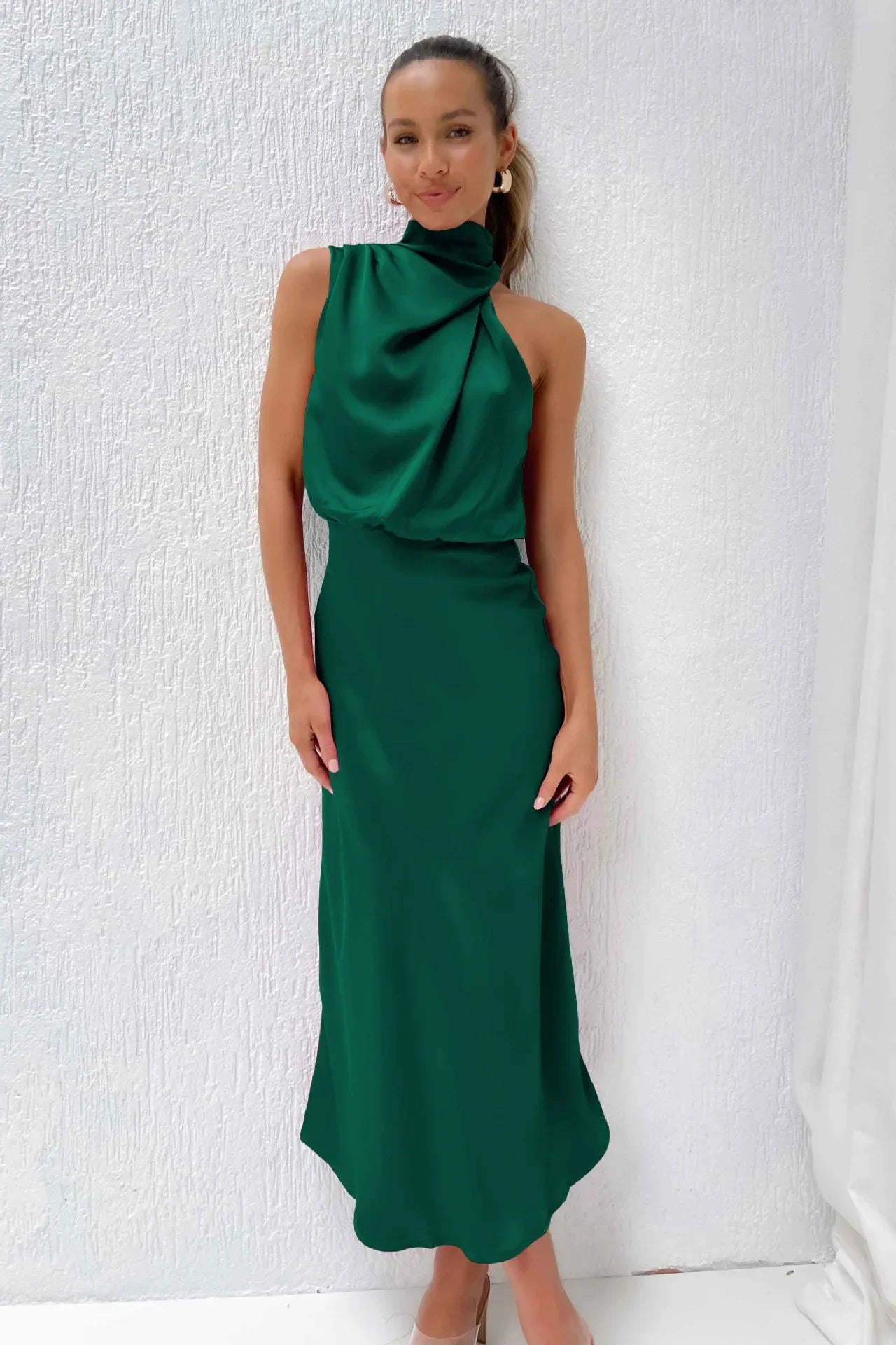 Lillibeth Elegant Halter Neck Midi Dress