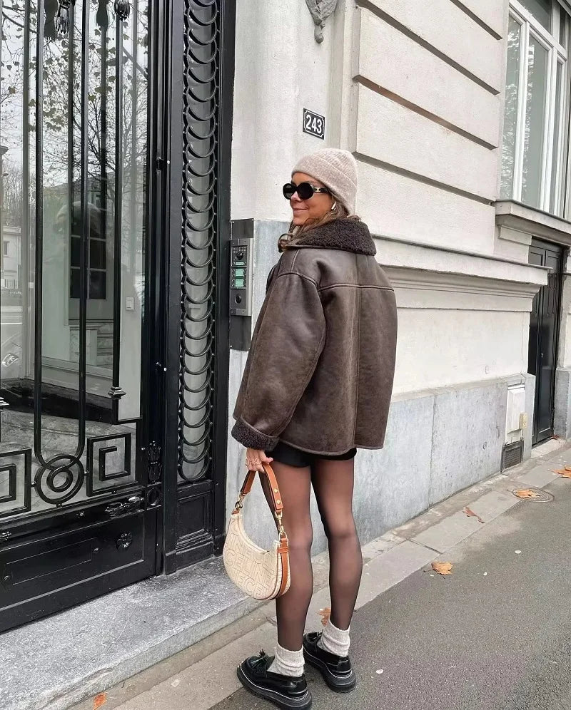 Greta Shearling-Lined Aviator Jacket