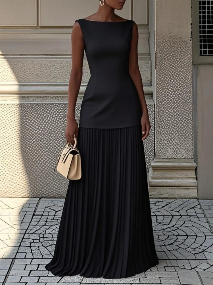 Taylor Elegant Sleeveless Pleated Maxi Dress