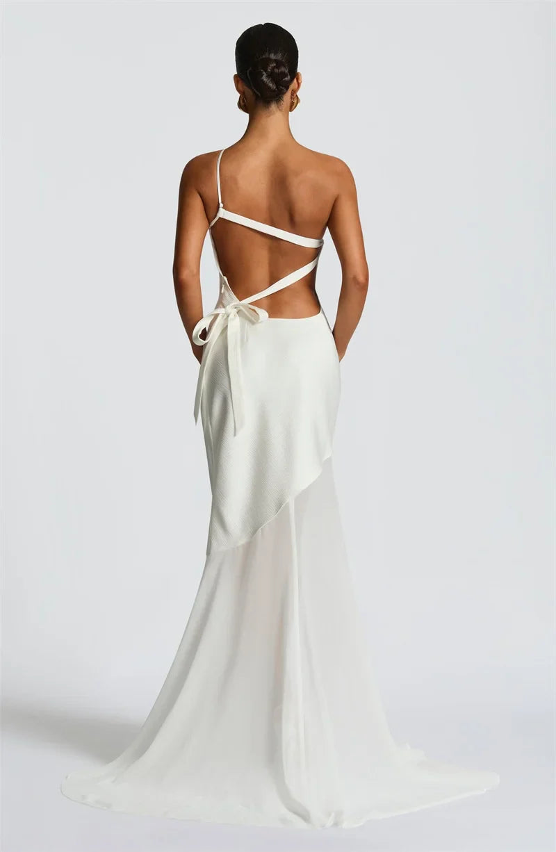 Maddy One-Shoulder Yellow Evening Gown with Sheer Hem