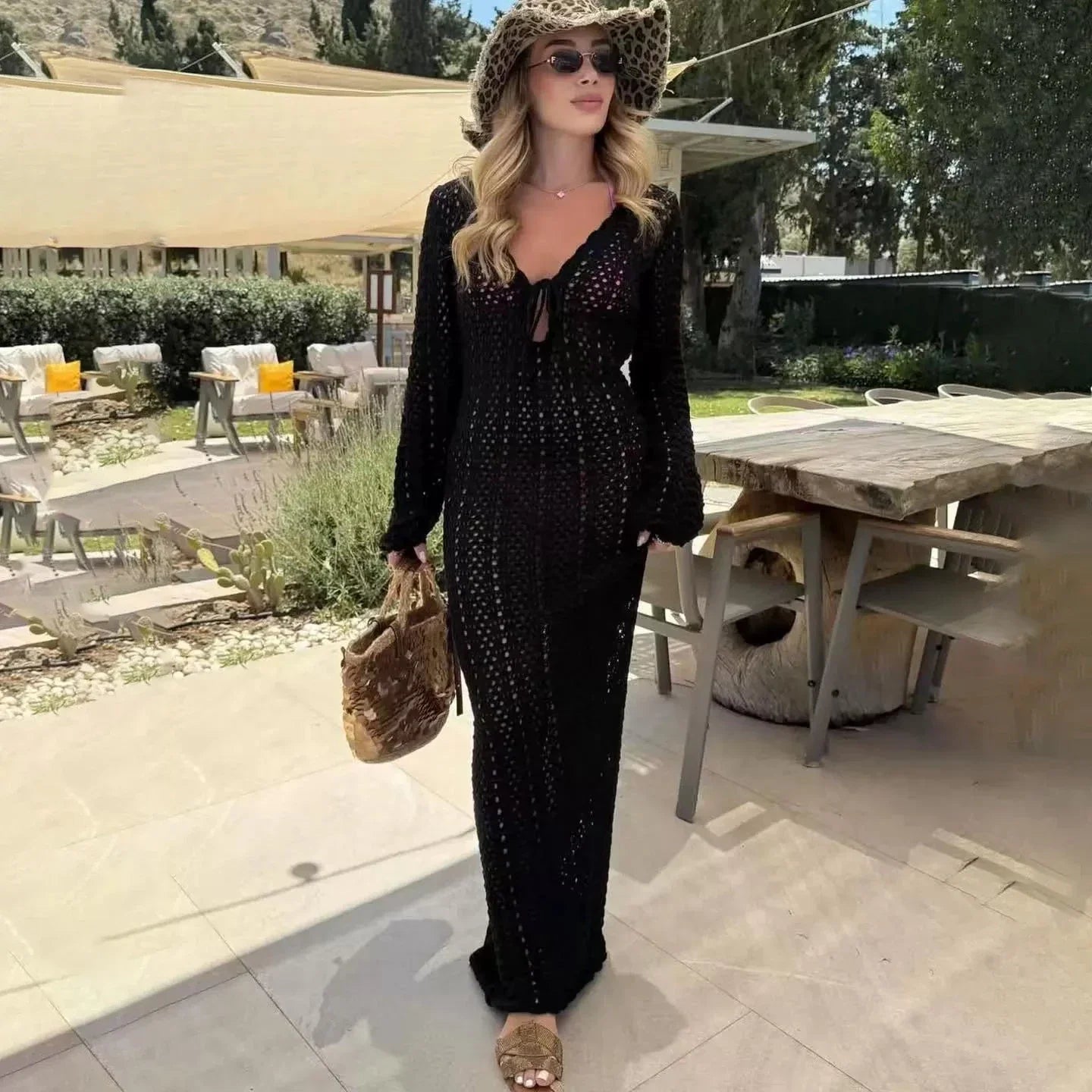 Melanie Long Sleeve Tie Front Beach Cover Up
