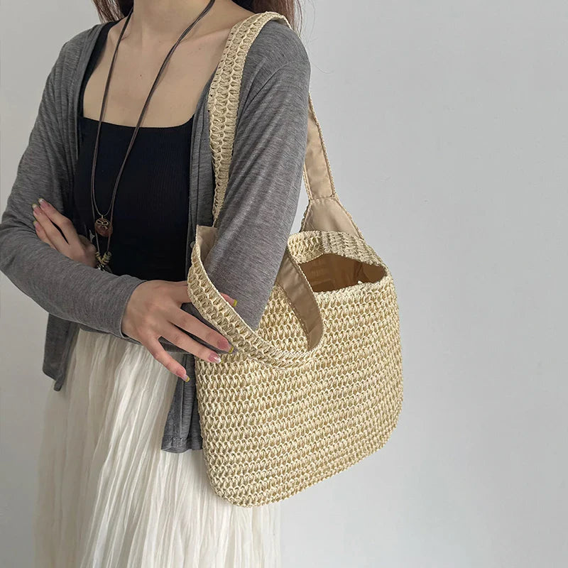 Handwoven Straw Shoulder Tote Bag