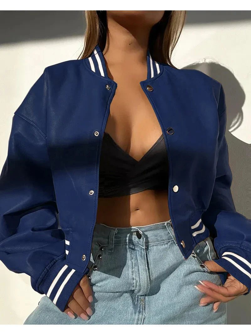 Midnight Stride Cropped Varsity Jacket