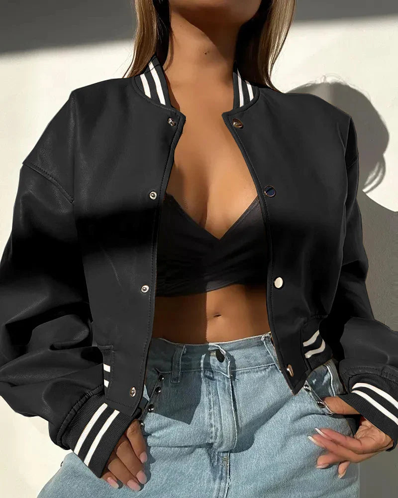 Midnight Stride Cropped Varsity Jacket