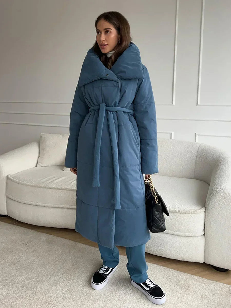 Kendra Belted Puffer Coat with Oversized Collar