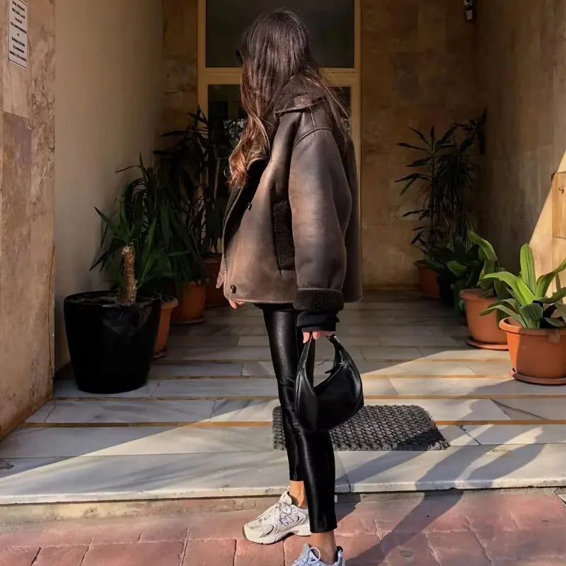 Greta Shearling-Lined Aviator Jacket