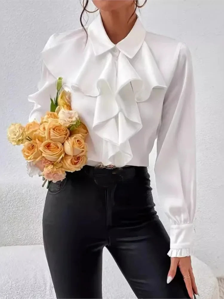 Alola Elegant Ruffle Front Blouse