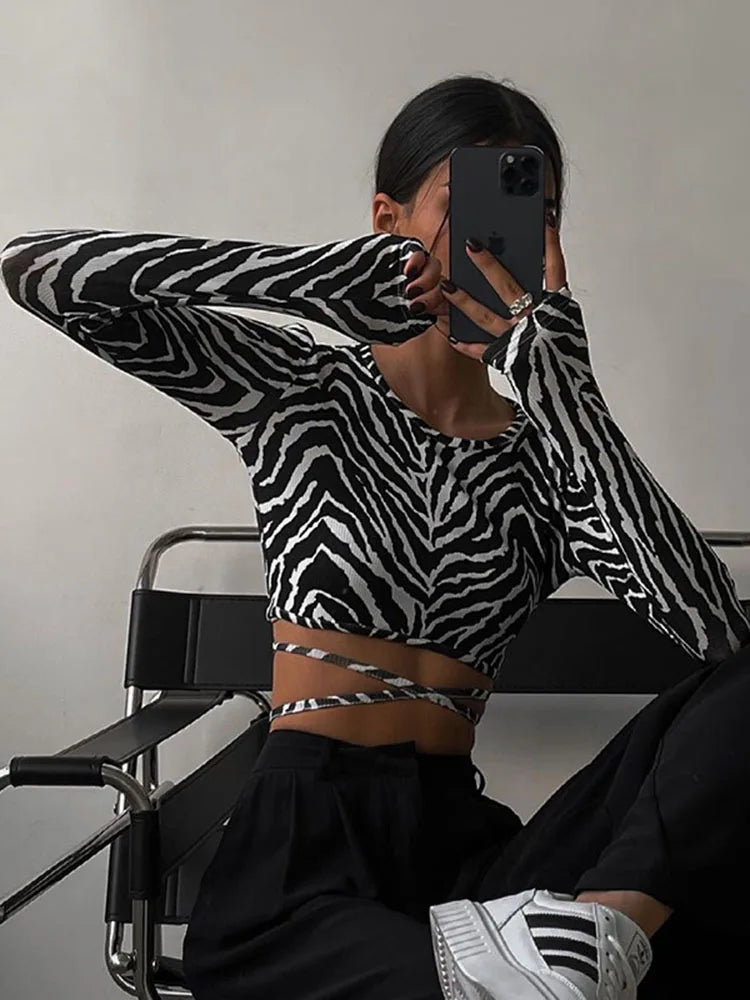 Amira Zebra Stride Backless Wrap Top