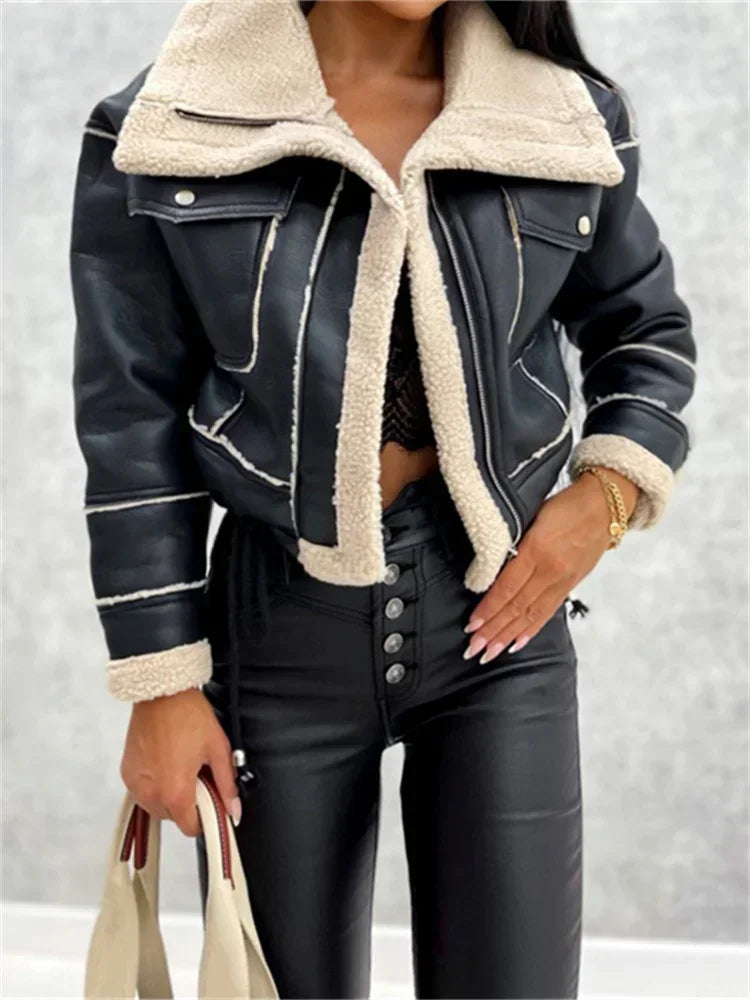 Rita Faux Shearling Lined Aviator Jacket