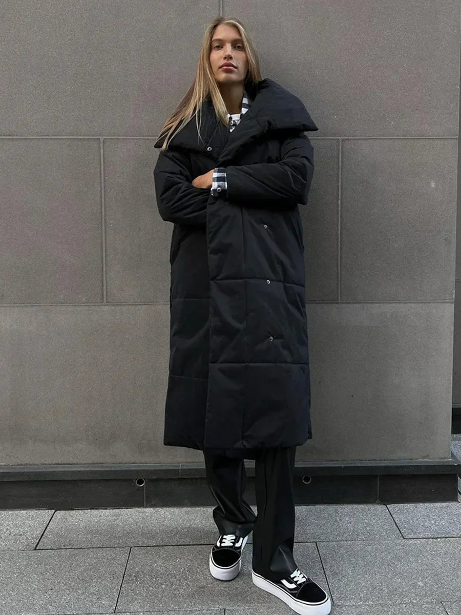 Kendra Belted Puffer Coat with Oversized Collar