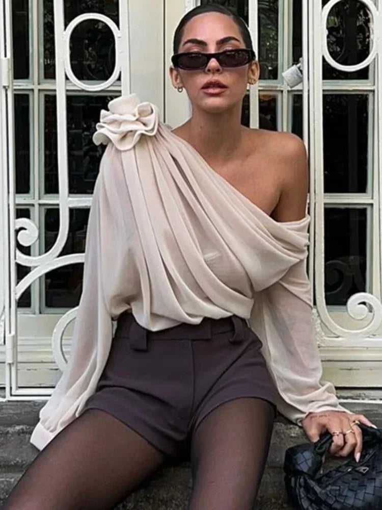 Reina One-Shoulder Draped Blouse