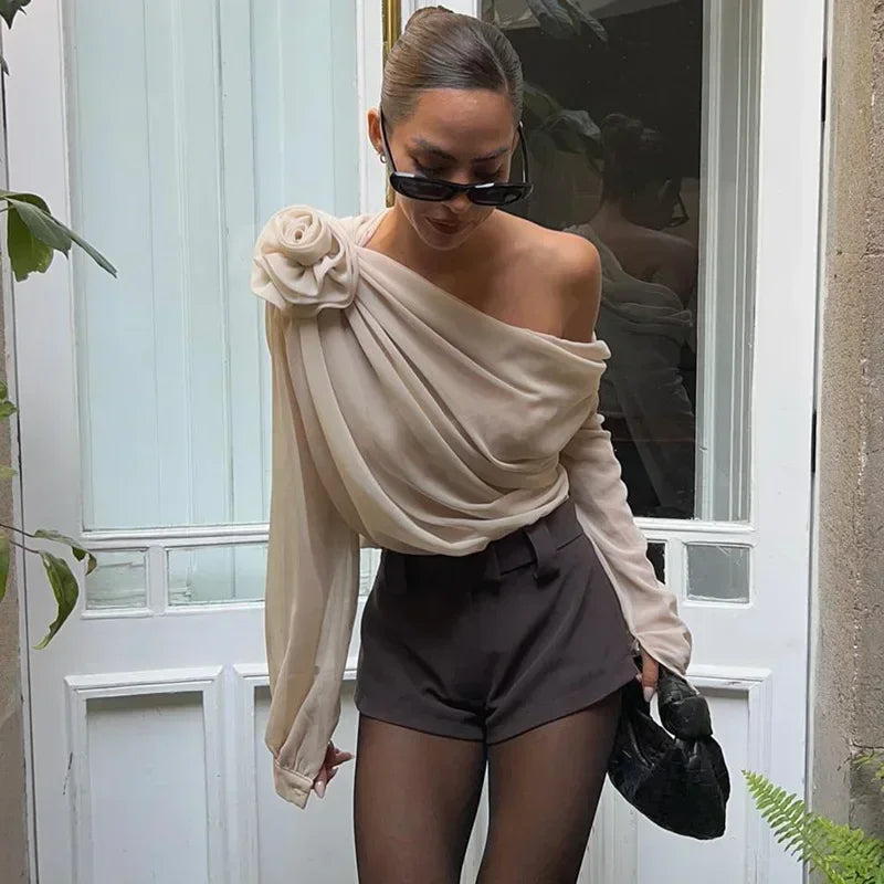 Reina One-Shoulder Draped Blouse