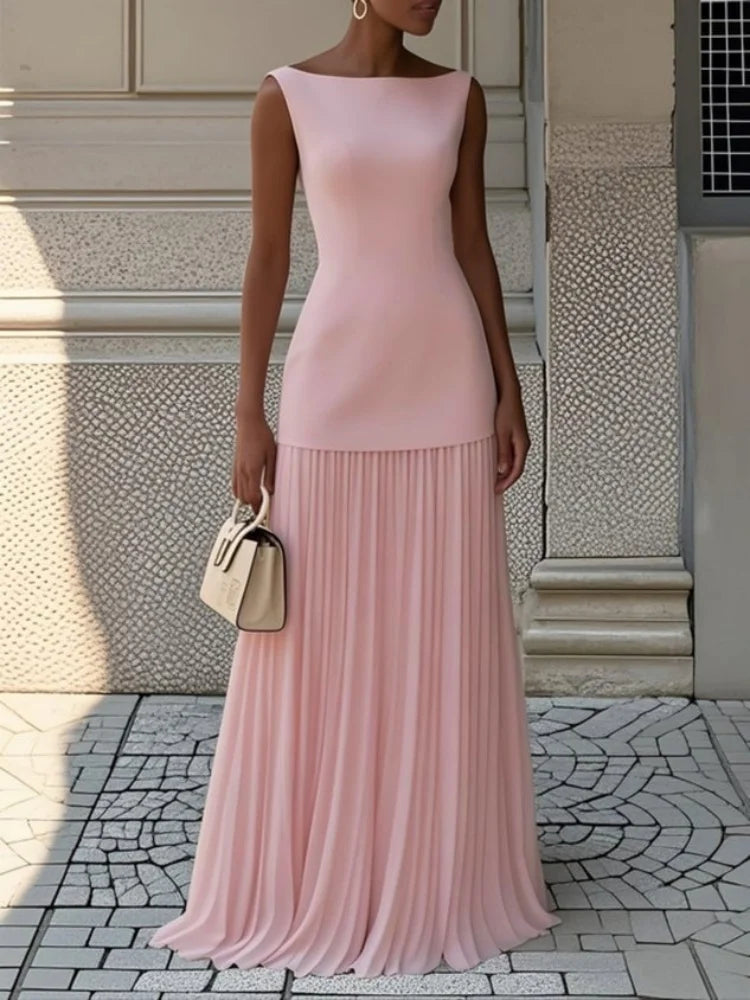 Taylor Elegant Sleeveless Pleated Maxi Dress