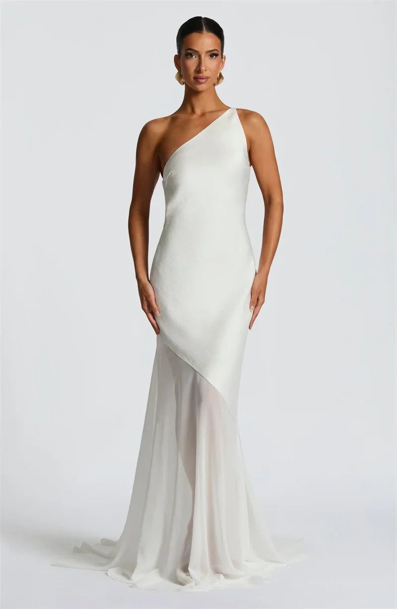 Maddy One-Shoulder Yellow Evening Gown with Sheer Hem
