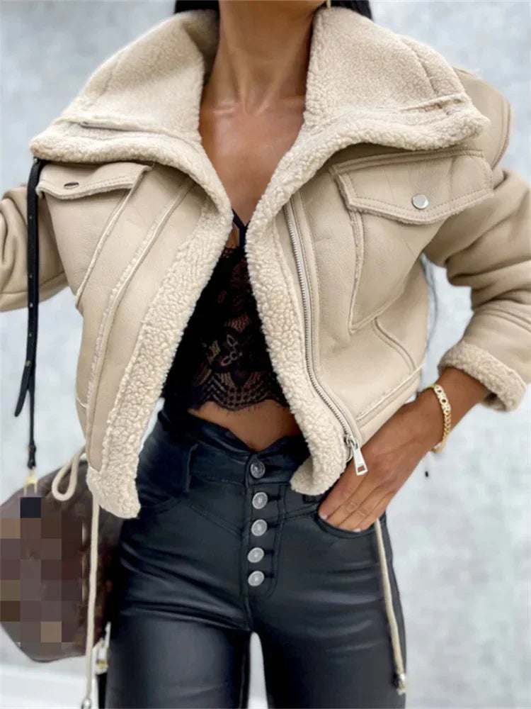 Rita Faux Shearling Lined Aviator Jacket