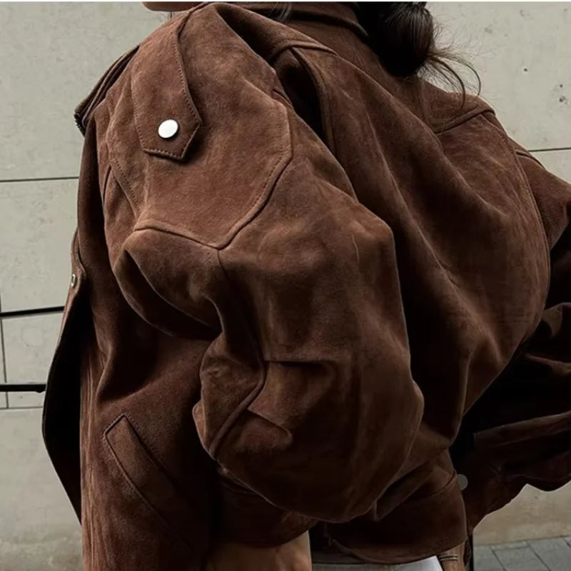 Camille Oversized Suede Bomber Jacket